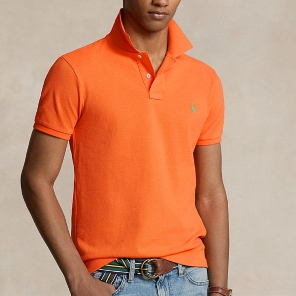 Polo Ralph Lauren Classic-Fit Polo Shirt Men Orange Mesh Short Sleeve Size Large